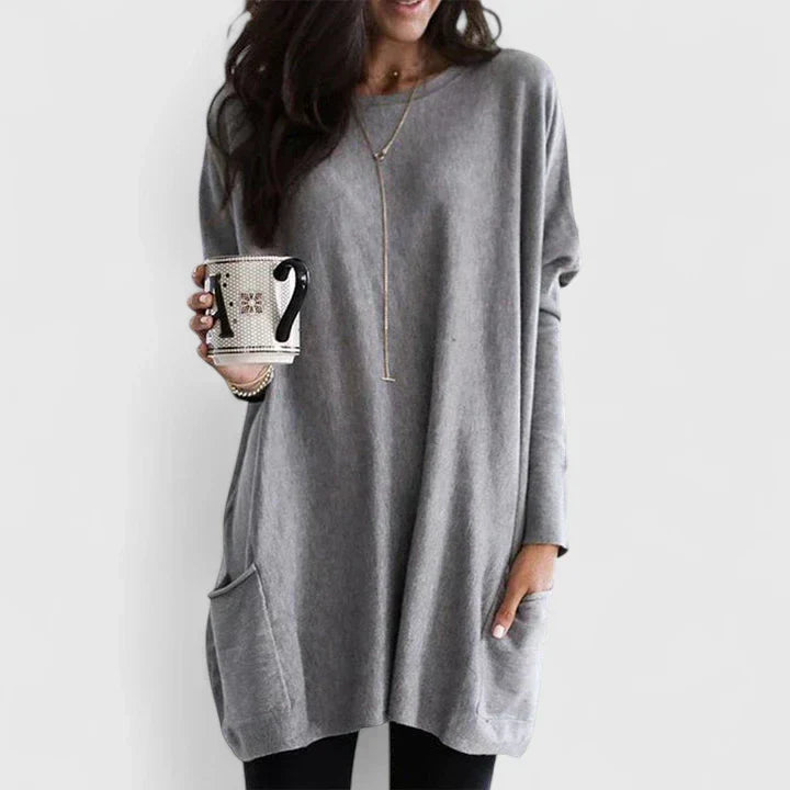 Women's Tunic Sweater Long Sleeve Round Neck Pockets Relaxed Fit Casual