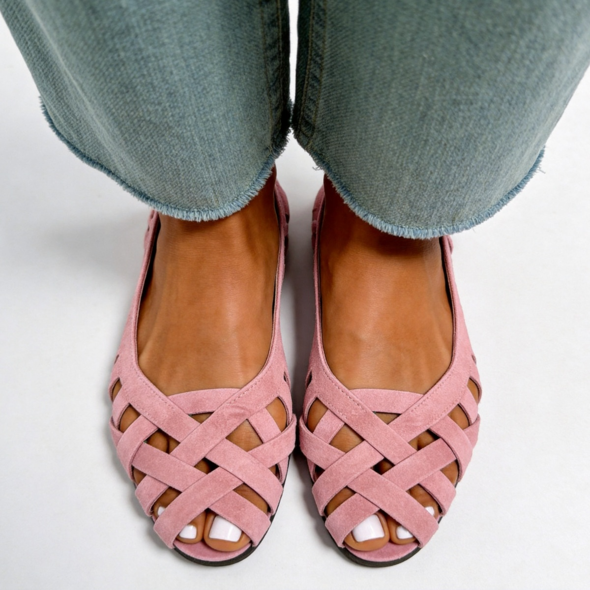 Women's Woven Peep Toe Flats Fisherman Cage Cutout Casual Ballet Shoes
