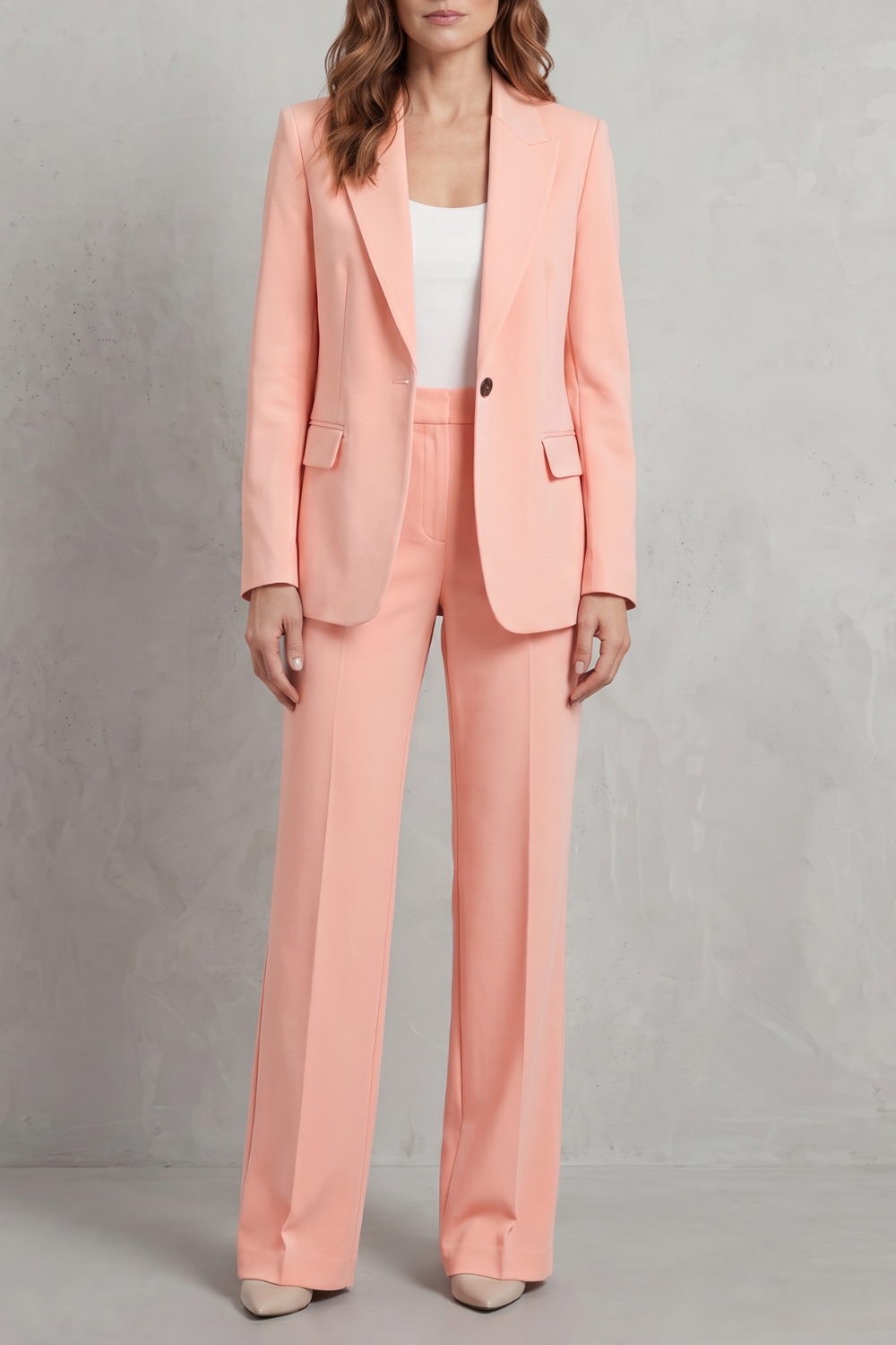 Women's Blue Blazer Pant Suit Set – Single Button Peak Lapel Tailored Workwear