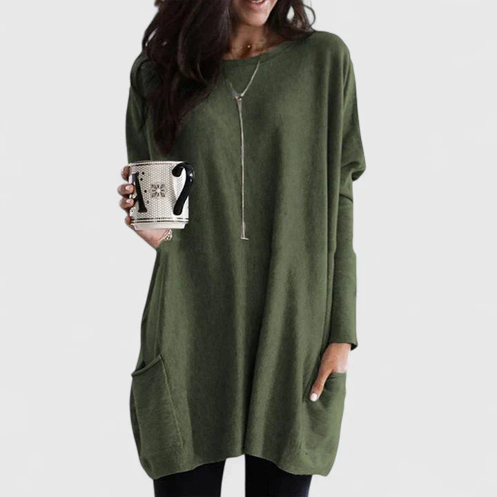 Women's Tunic Sweater Long Sleeve Round Neck Pockets Relaxed Fit Casual