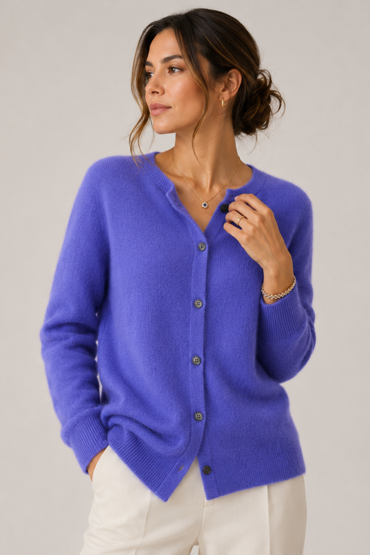 Women's Button-Front Cardigan Sweater Crew Neck Long Sleeve Knit Casual