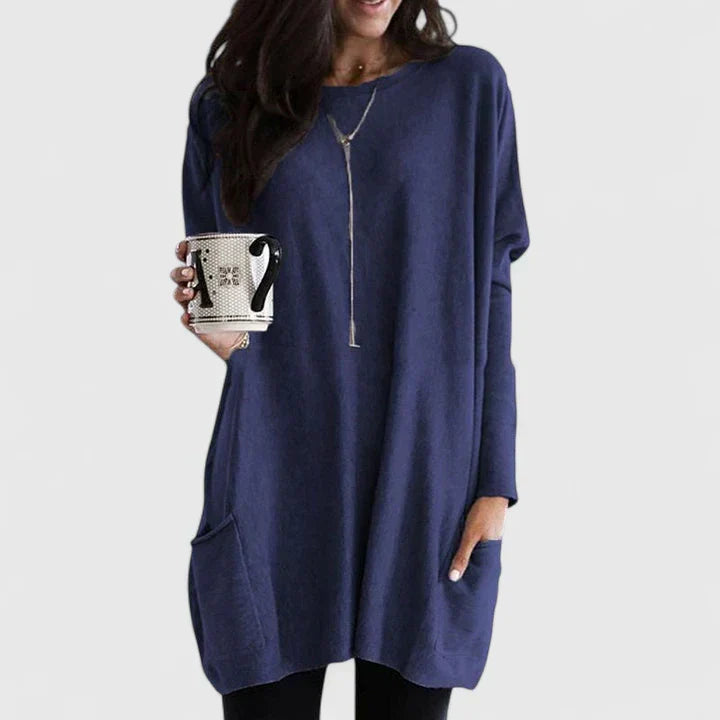 Women's Tunic Sweater Long Sleeve Round Neck Pockets Relaxed Fit Casual