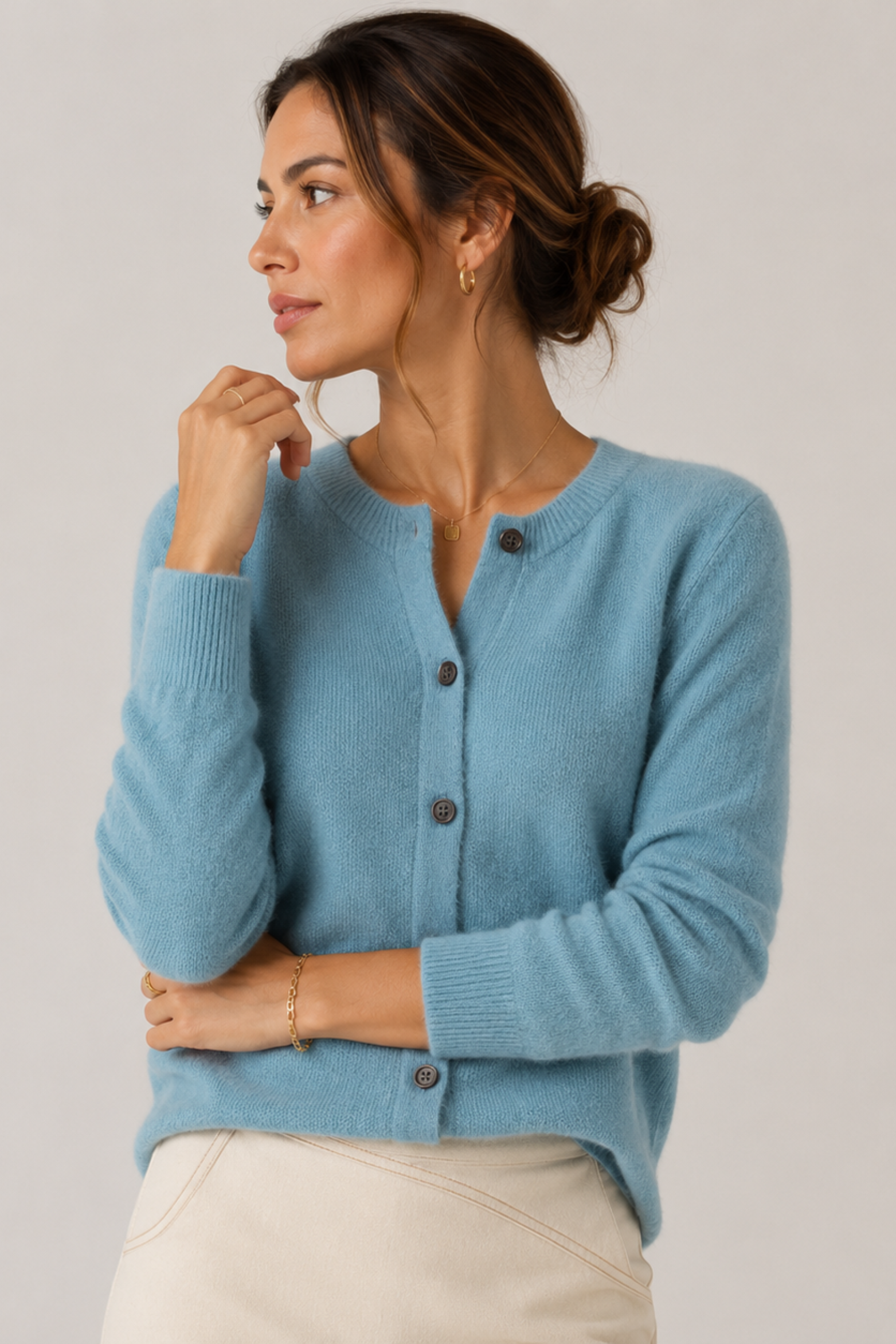 Women's Button-Front Cardigan Sweater Crew Neck Long Sleeve Knit Casual
