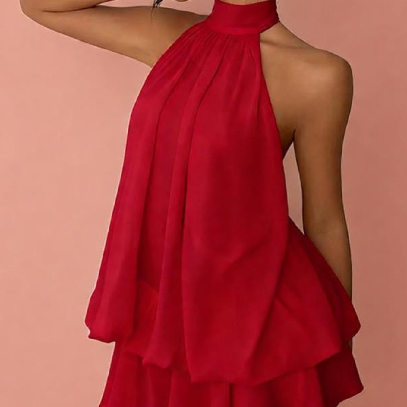 Women's Chiffon Mini Dress Halter Neck Tiered Ruffle Sleeveless Beach Casual