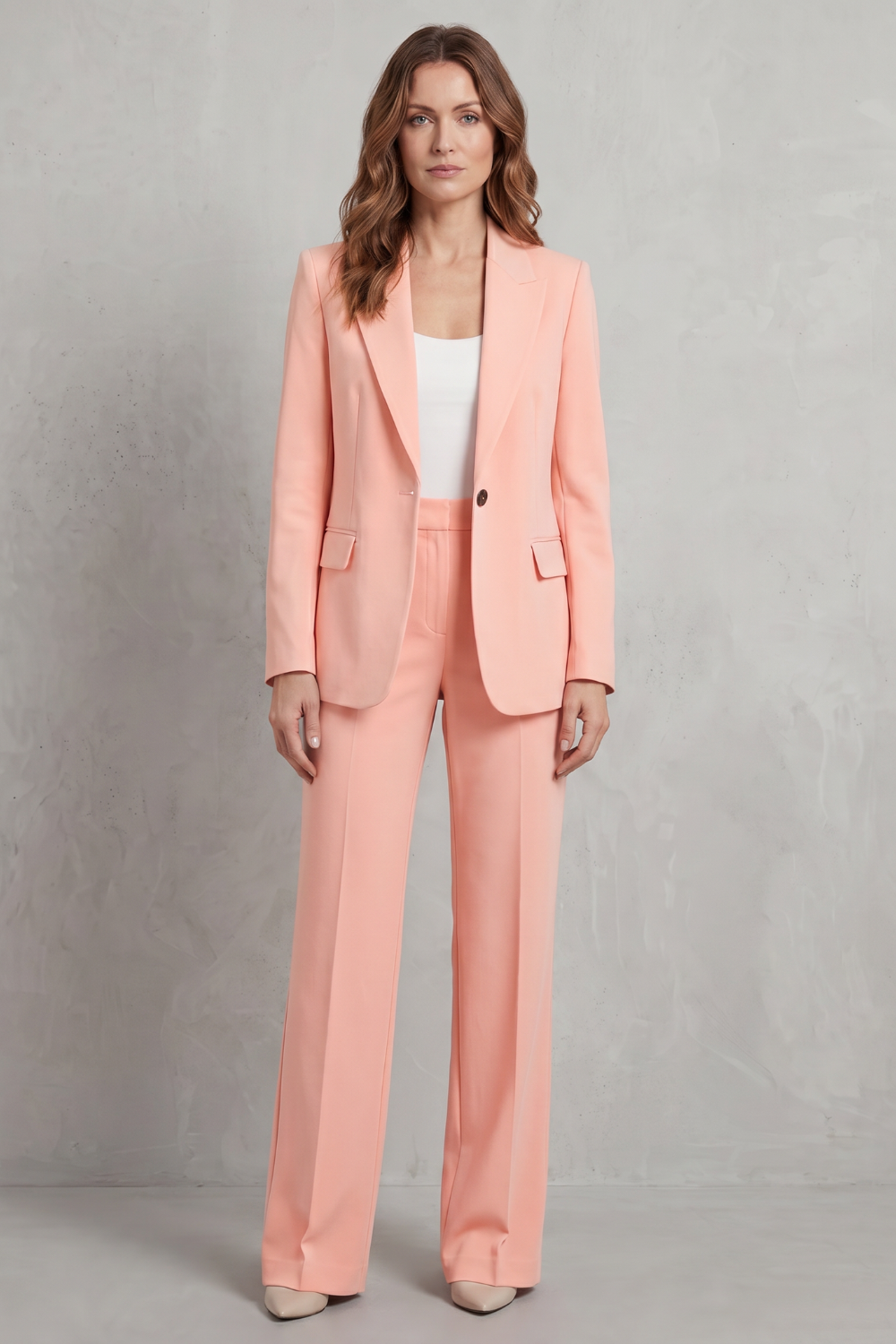Women's Blue Blazer Pant Suit Set – Single Button Peak Lapel Tailored Workwear