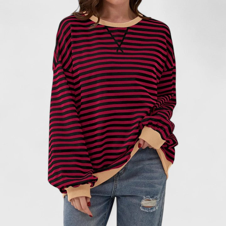 Women's Striped Oversized Crewneck Pullover Sweater Long Sleeve Casual Top