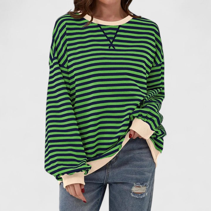 Women's Striped Oversized Crewneck Pullover Sweater Long Sleeve Casual Top