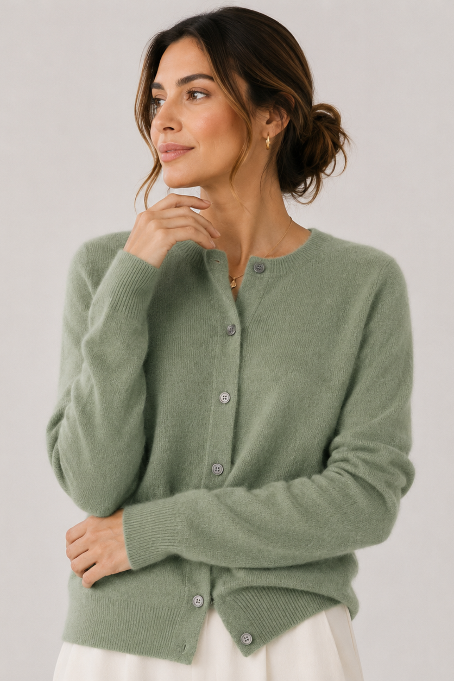 Women's Button-Front Cardigan Sweater Crew Neck Long Sleeve Knit Casual
