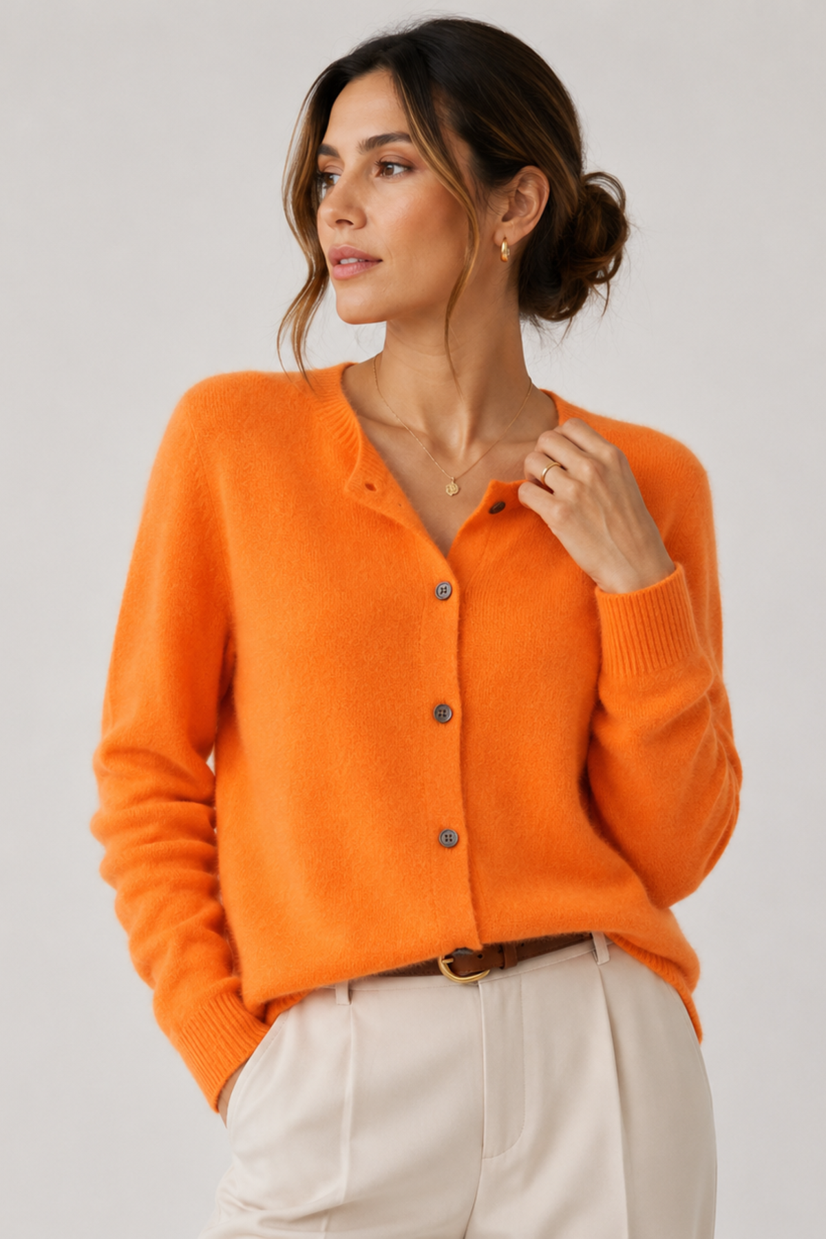 Women's Button-Front Cardigan Sweater Crew Neck Long Sleeve Knit Casual