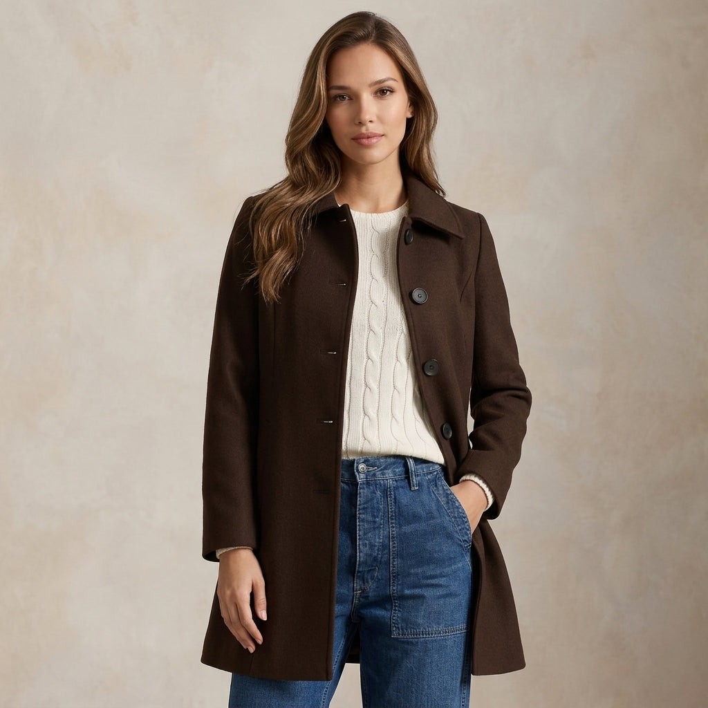 Women's Winter Trench Coat Collared Single-Breasted Button Mid-Length Coat