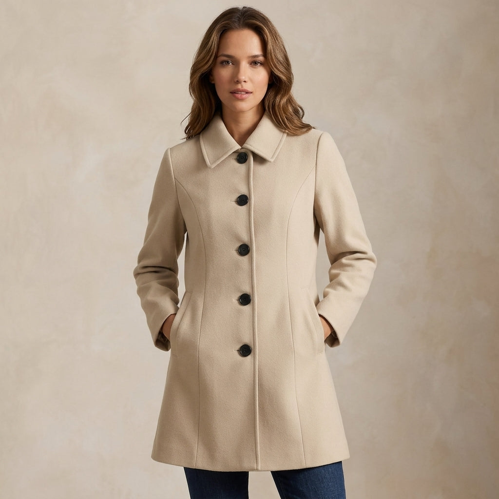 Women's Winter Trench Coat Collared Single-Breasted Button Mid-Length Coat