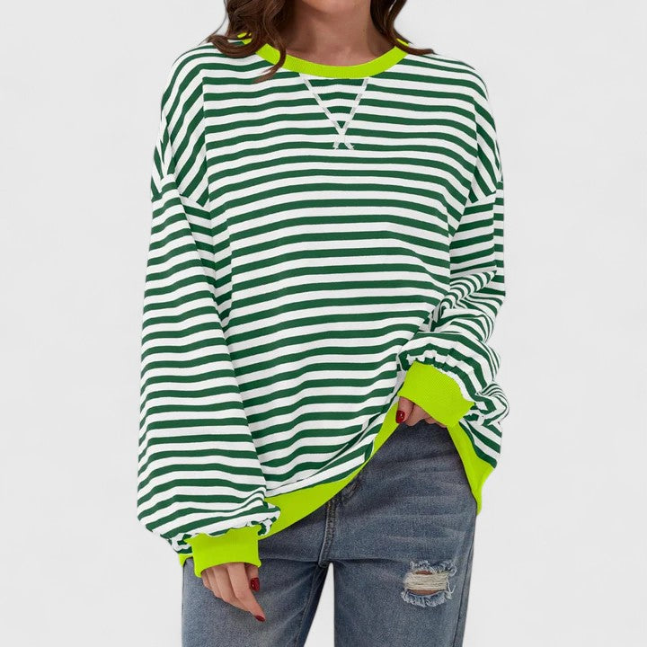 Women's Striped Oversized Crewneck Pullover Sweater Long Sleeve Casual Top
