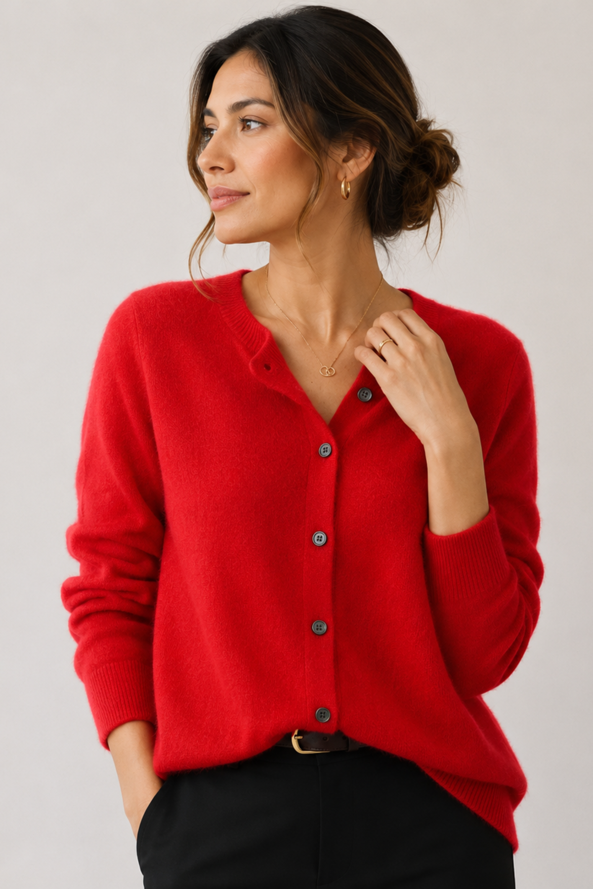 Women's Button-Front Cardigan Sweater Crew Neck Long Sleeve Knit Casual