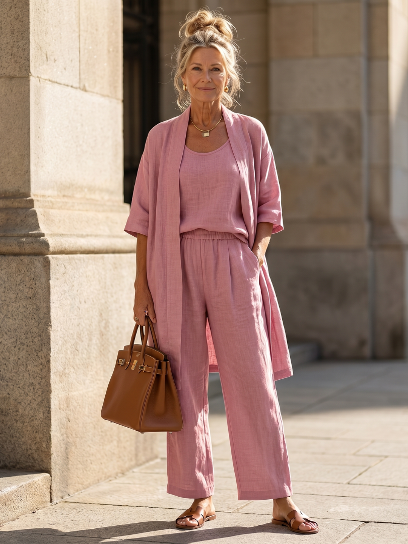 Women's 3 Piece Set Kimono Cardigan Tank Top Wide Leg Pants Casual