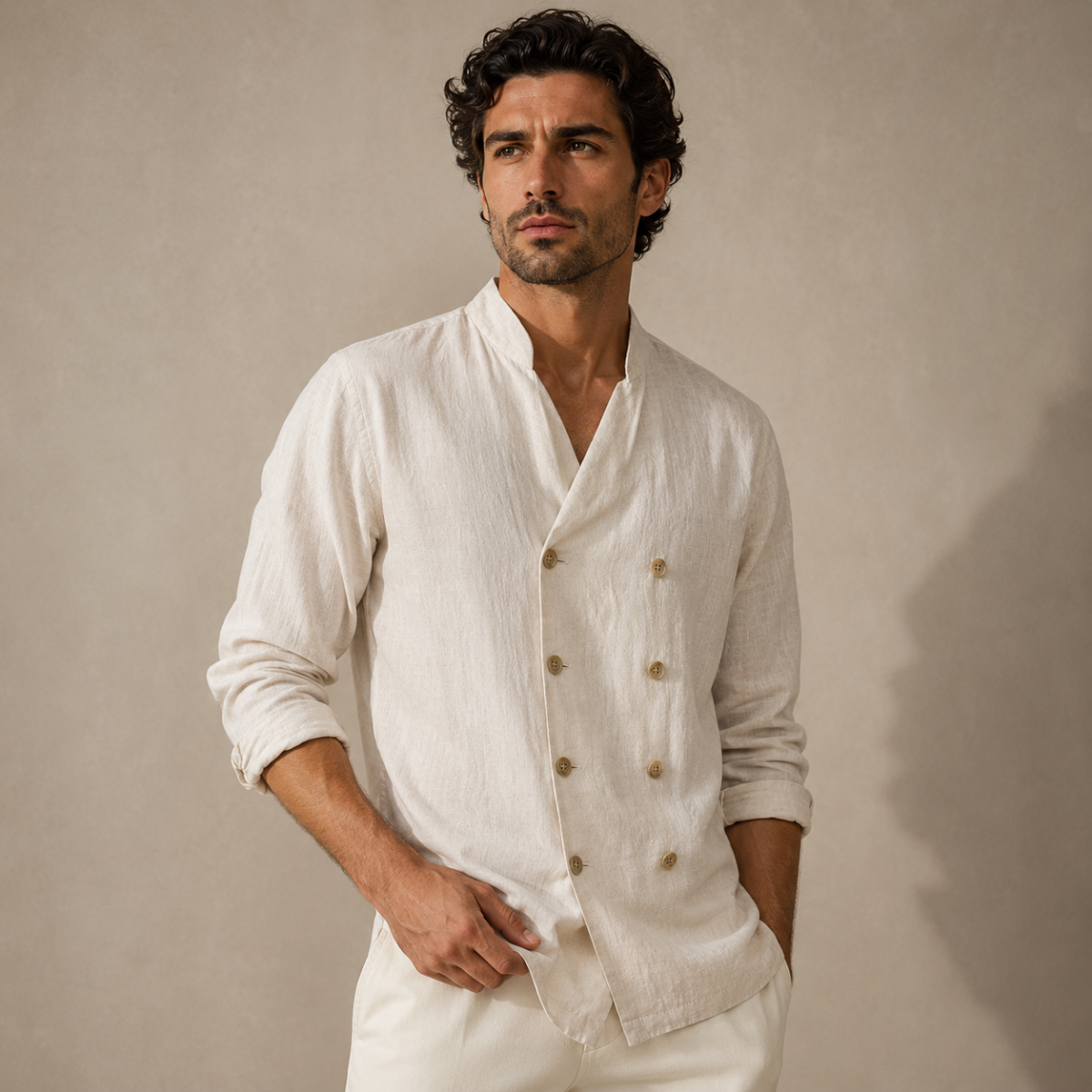 The Coventry Men’s Vintage Double Breasted Cotton Linen Shirt