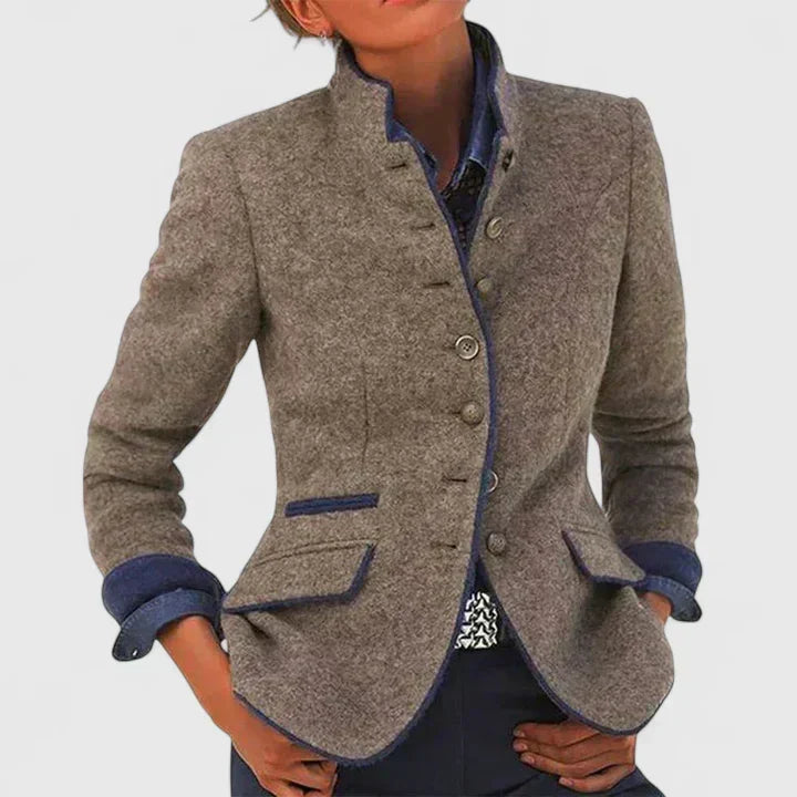 Women's Stand Collar Blazer Button Front Slim Fit Long Sleeve Casual Jacket
