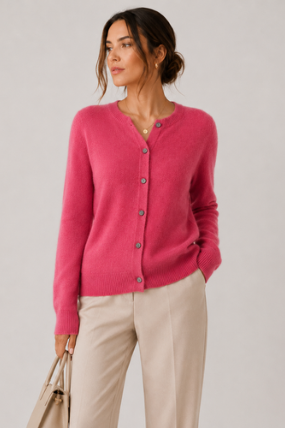 Women's Button-Front Cardigan Sweater Crew Neck Long Sleeve Knit Casual