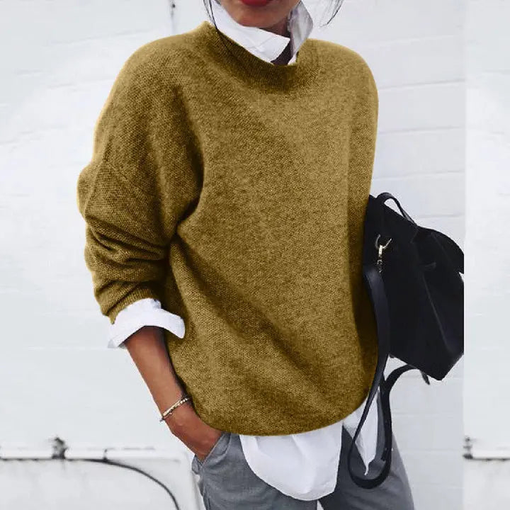 Women's Crew Neck Pullover Sweater Long Sleeve Relaxed Fit Casual Knit Top
