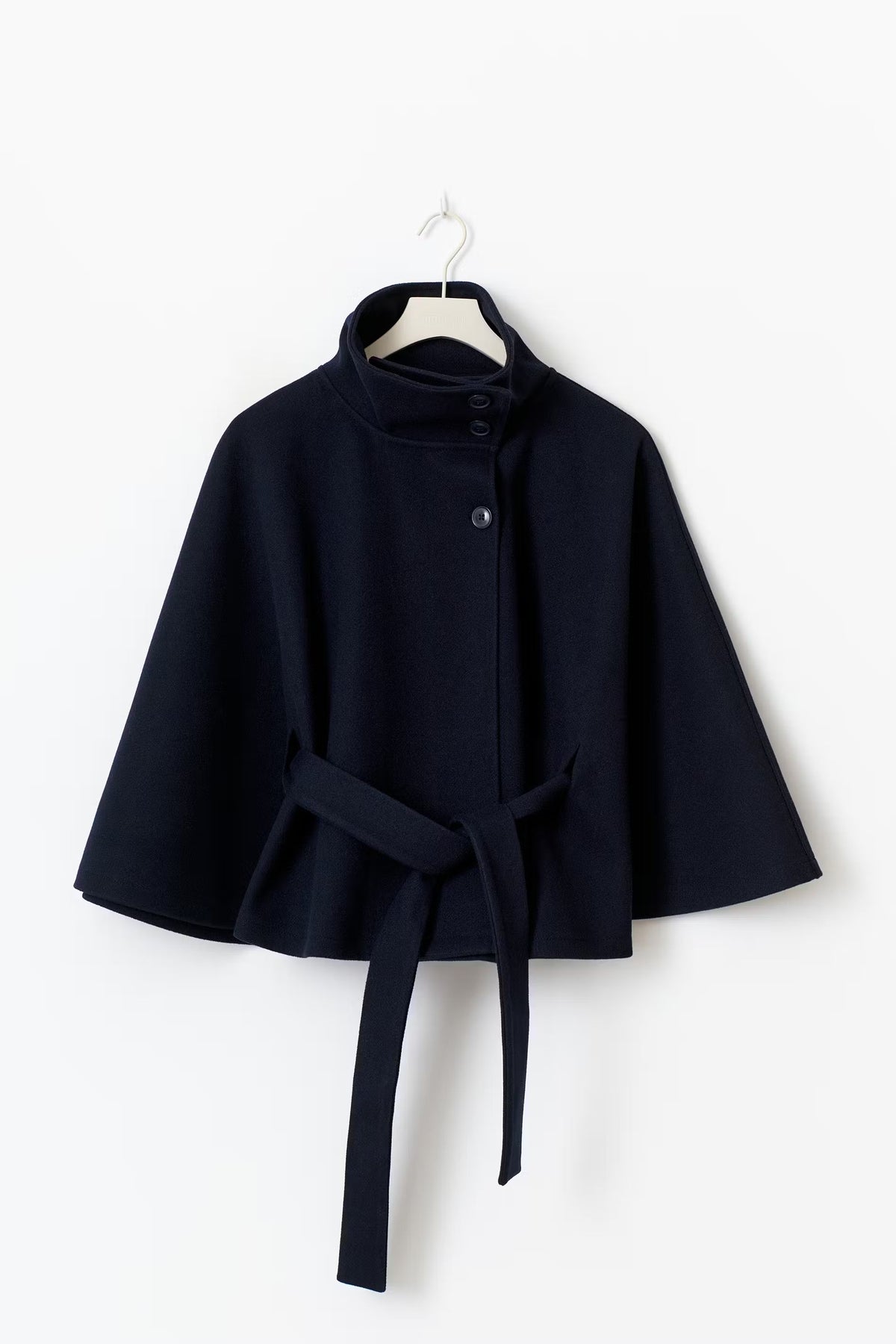 Women's Belted Cape Jacket Funnel Neck Batwing Sleeve Cream Layering Coat