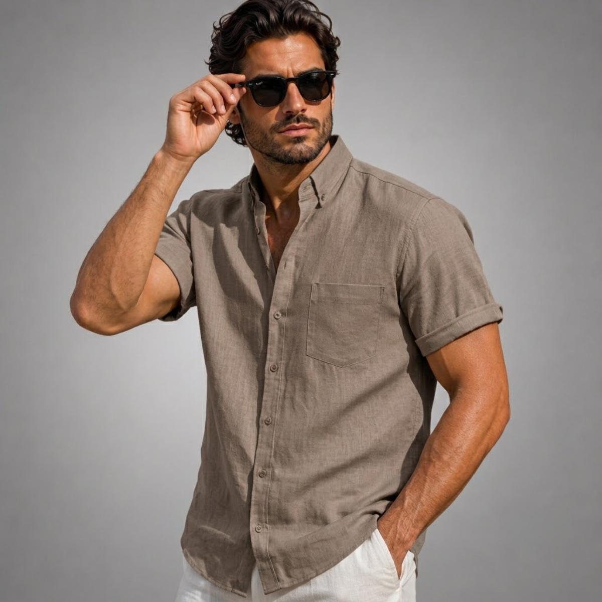 The Creststone Men’s Casual Linen Summer Beach Shirt