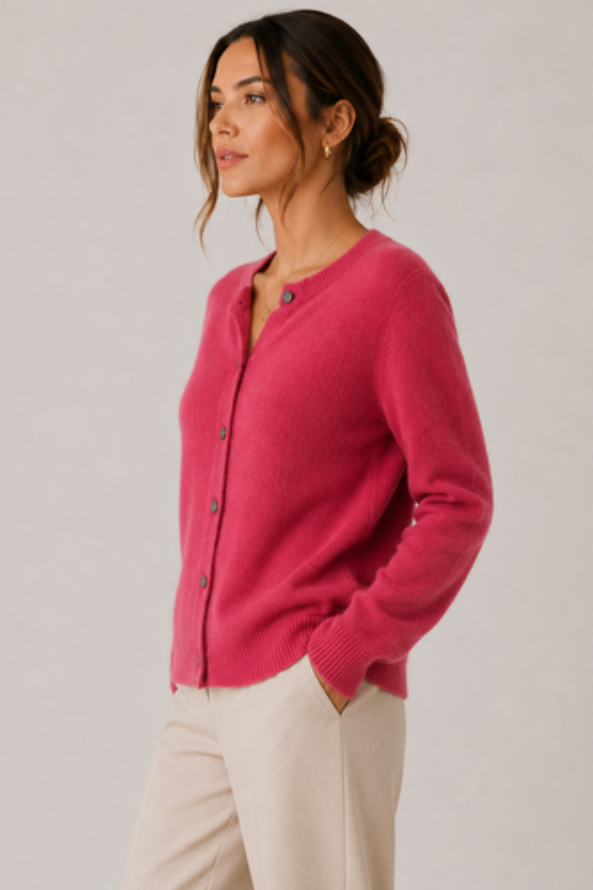Women's Button-Front Cardigan Sweater Crew Neck Long Sleeve Knit Casual