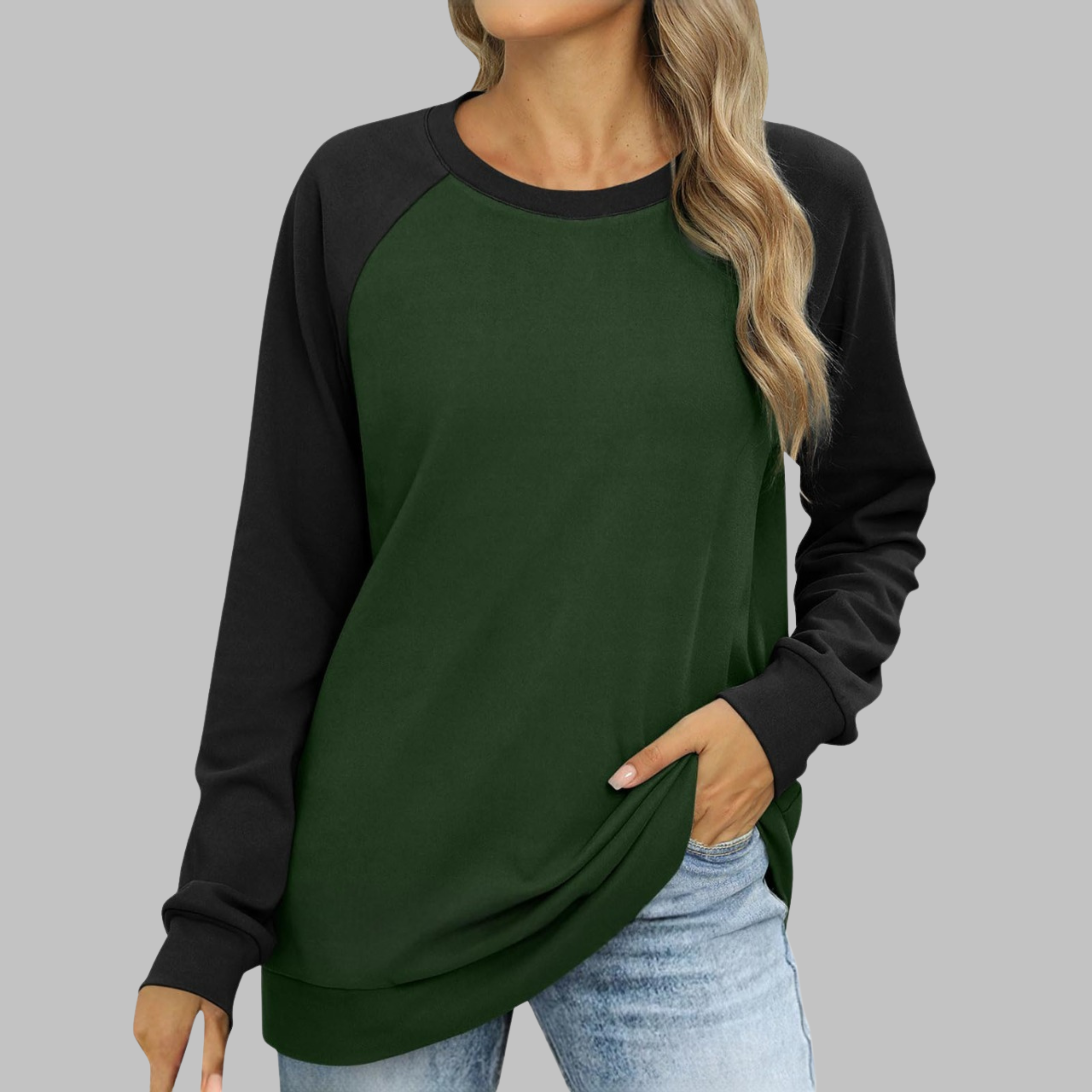 Women's Raglan Crewneck Sweatshirt Color Block Long Sleeve Pullover Casual Top