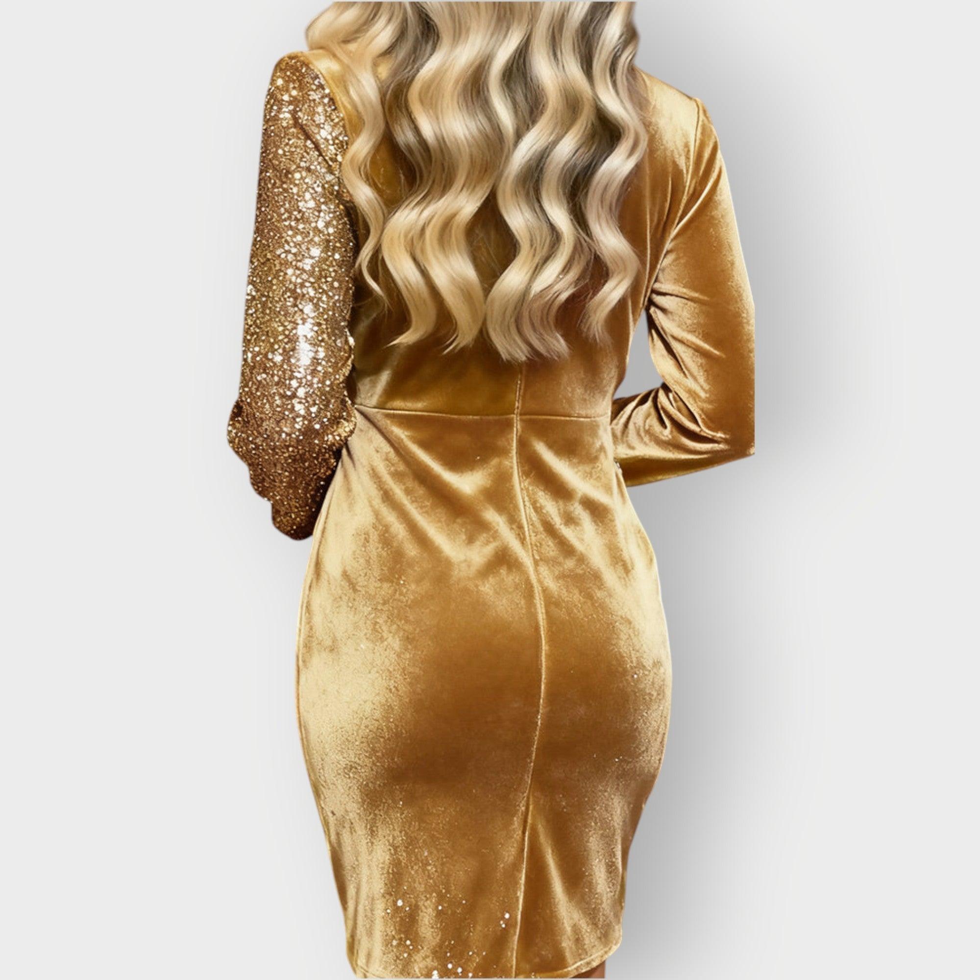Women's Sequin Velvet Wrap Dress V-Neck Long Sleeve Asymmetric Party Cocktail