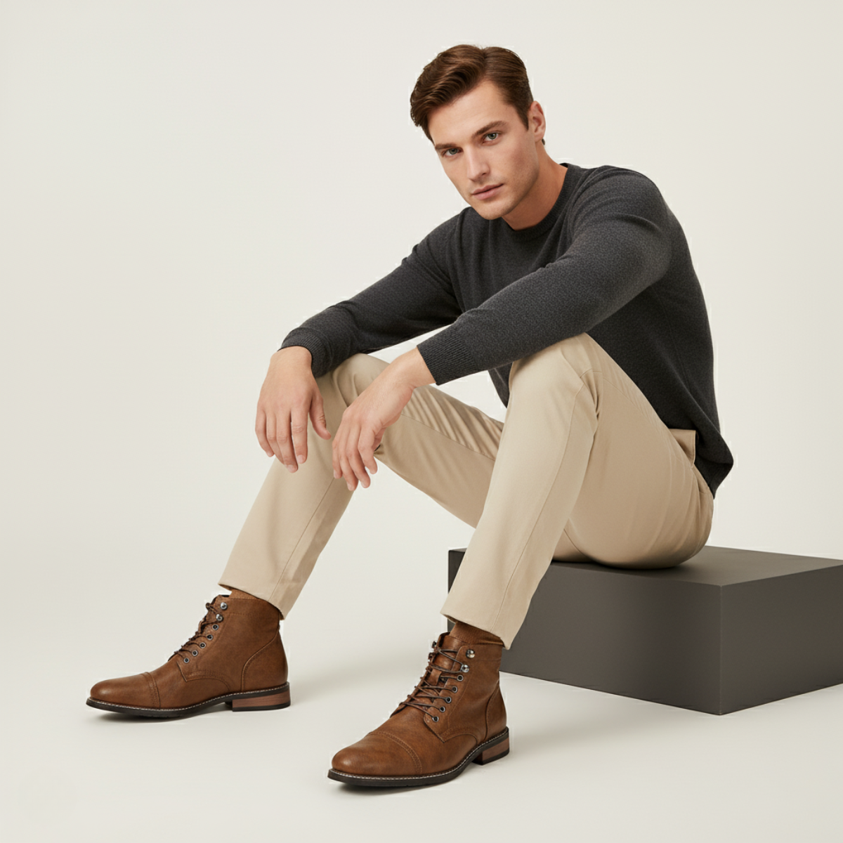 The Porto Cervo Men’s Durable Faux Leather Lace Up Ankle Boots