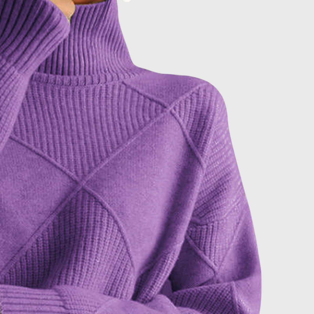 Women's Turtleneck Sweater Argyle Textured Long Sleeve Knit Pullover Winter