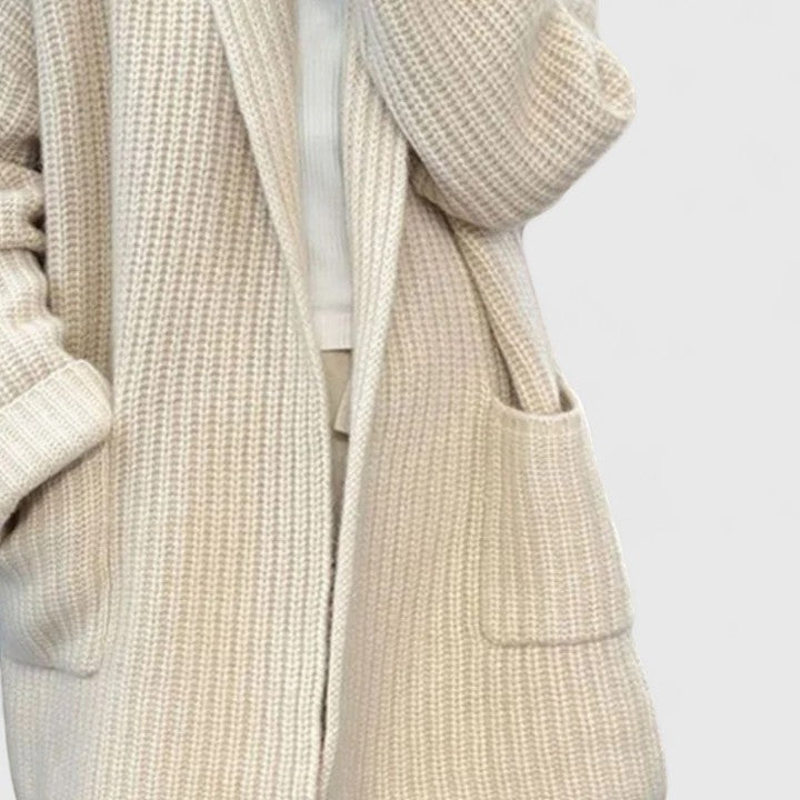 Women's Chunky Knit Cardigan Shawl Collar Open Front Pockets Oversized