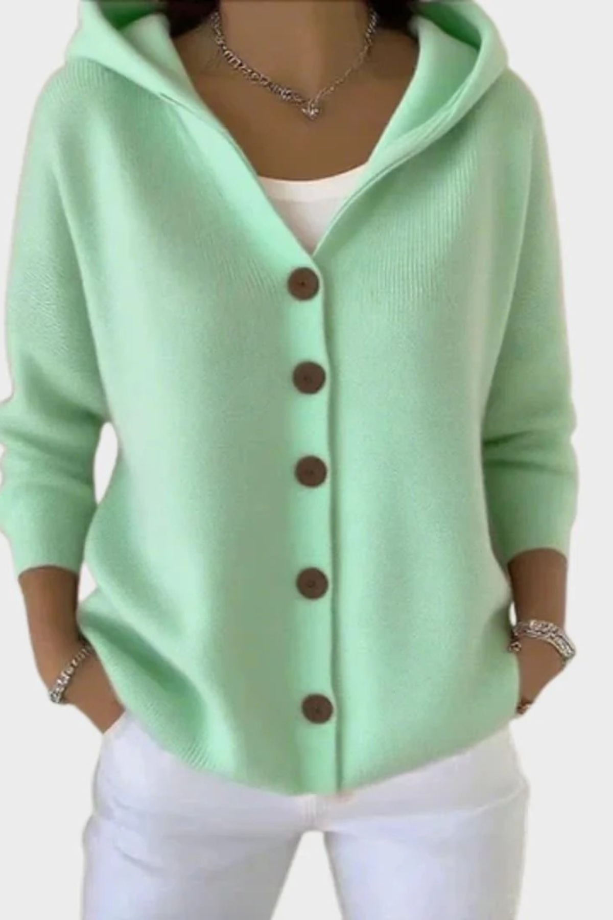 Women's Hooded Button-Front Cardigan Long Sleeve V-Neck Knit Everyday