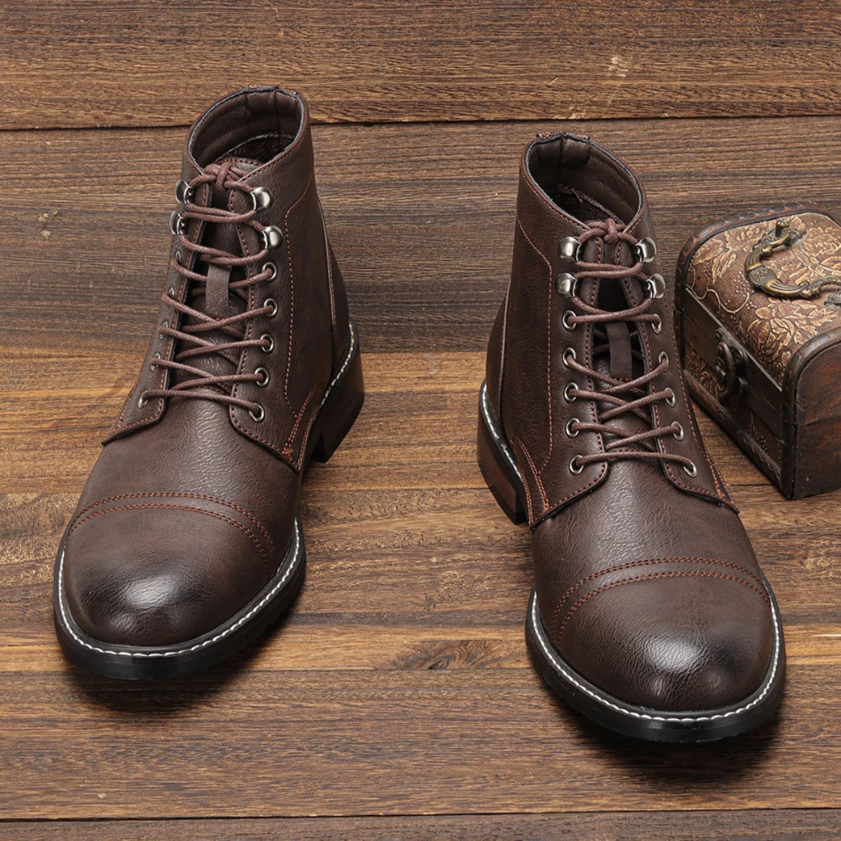 The Porto Cervo Men’s Durable Faux Leather Lace Up Ankle Boots