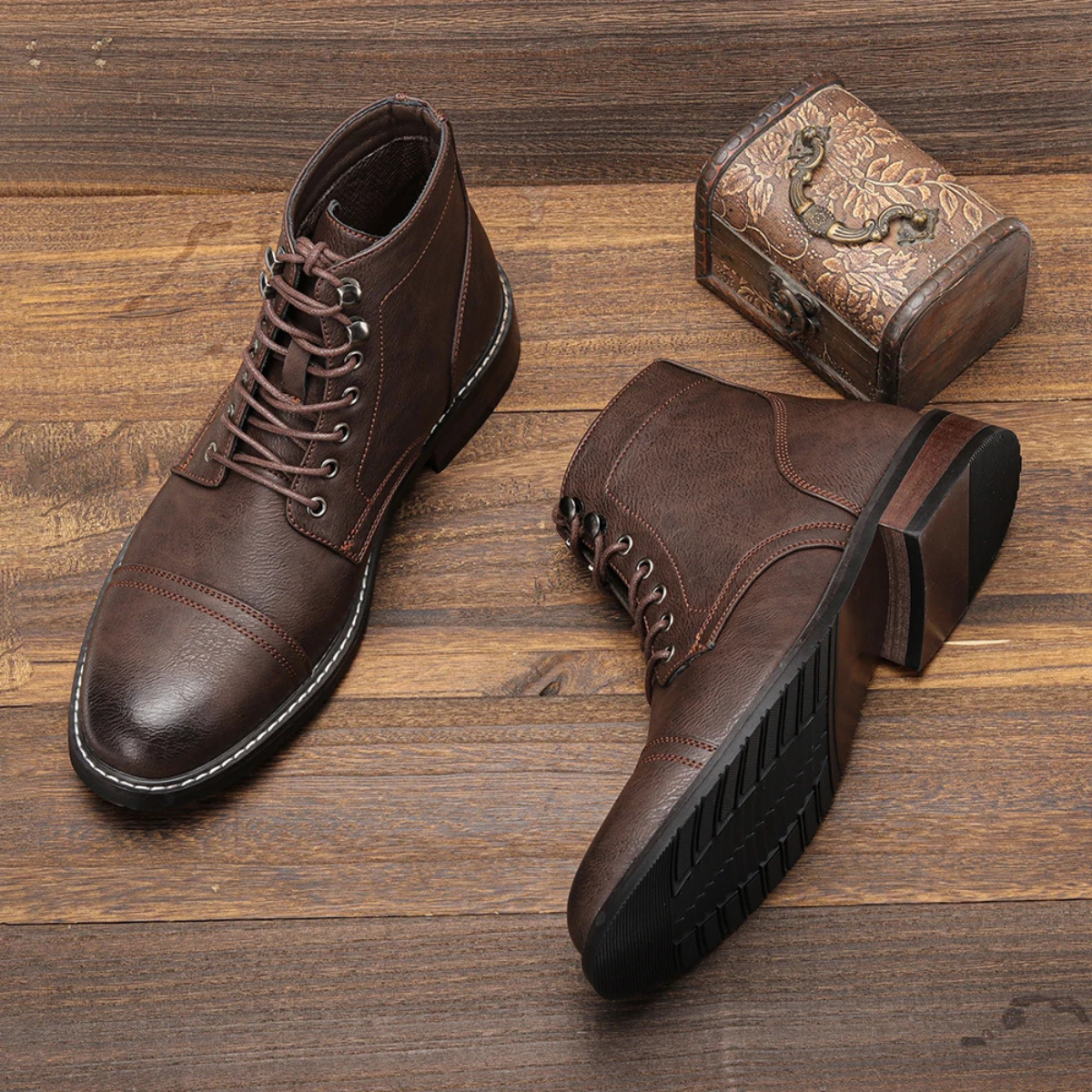 The Porto Cervo Men’s Durable Faux Leather Lace Up Ankle Boots