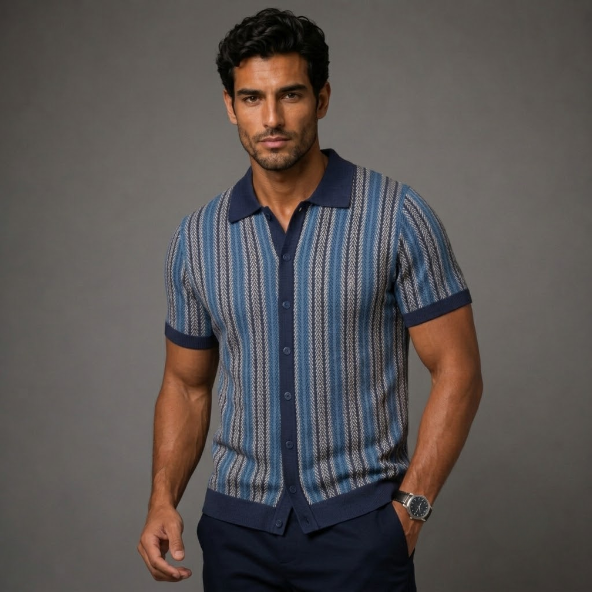 The Montalcino Men’s Retro Striped Knit Lightweight Polo Shirt