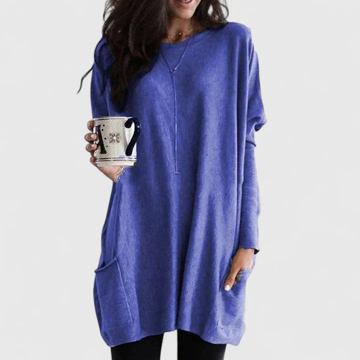 Women's Tunic Sweater Long Sleeve Round Neck Pockets Relaxed Fit Casual