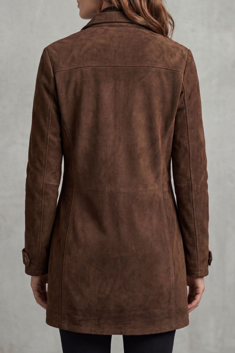 Women's Suede Longline Coat Button-Front Collared Casual Trench