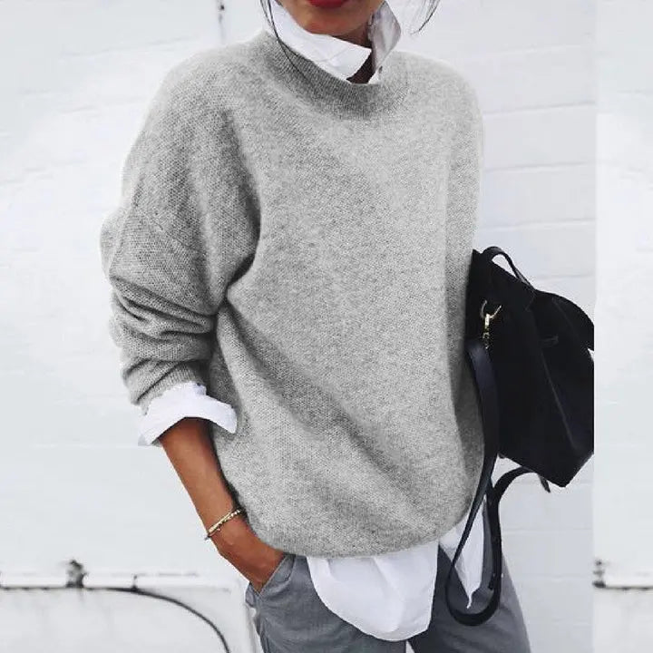 Women's Crew Neck Pullover Sweater Long Sleeve Relaxed Fit Casual Knit Top