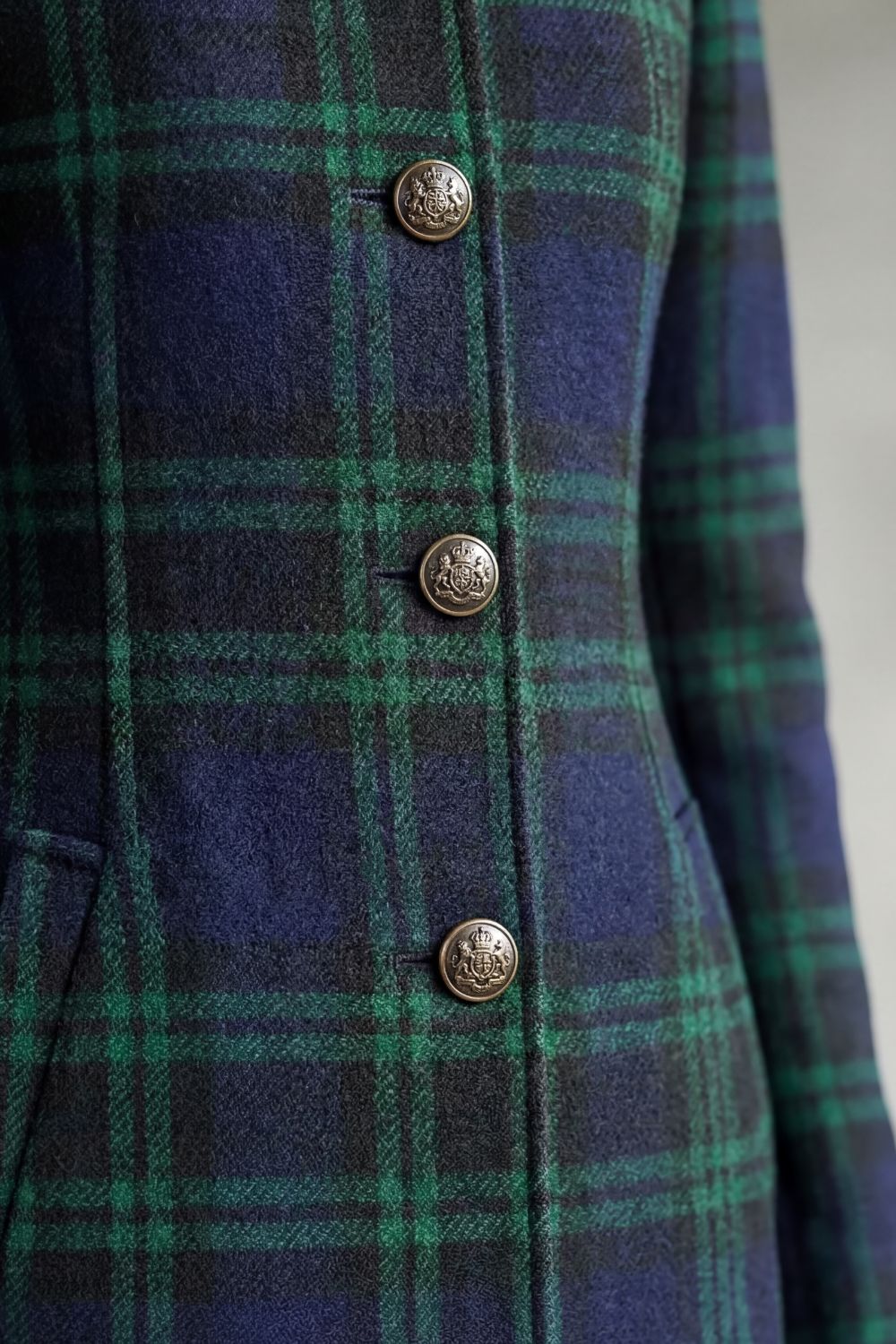 Women's Tartan Plaid Long Coat Stand Collar Button-Front Wool Blend Winter
