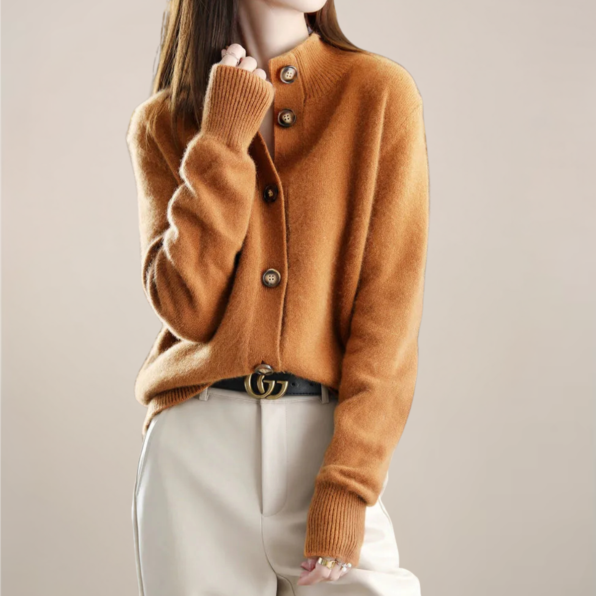 Women’s Cream Button-Front Cardigan Sweater for Any Occasion