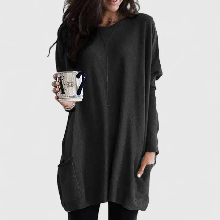 Women's Tunic Sweater Long Sleeve Round Neck Pockets Relaxed Fit Casual