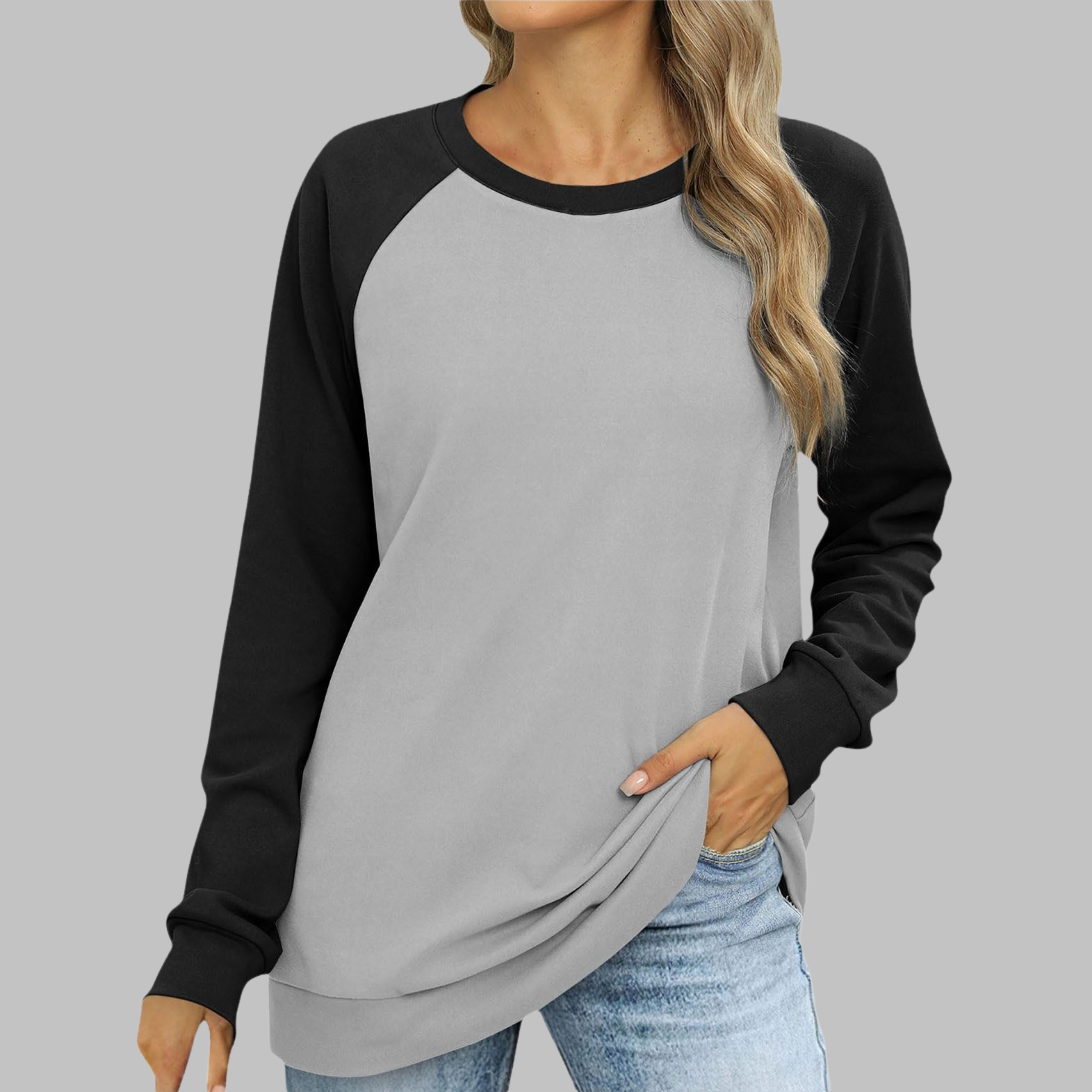 Women's Raglan Crewneck Sweatshirt Color Block Long Sleeve Pullover Casual Top