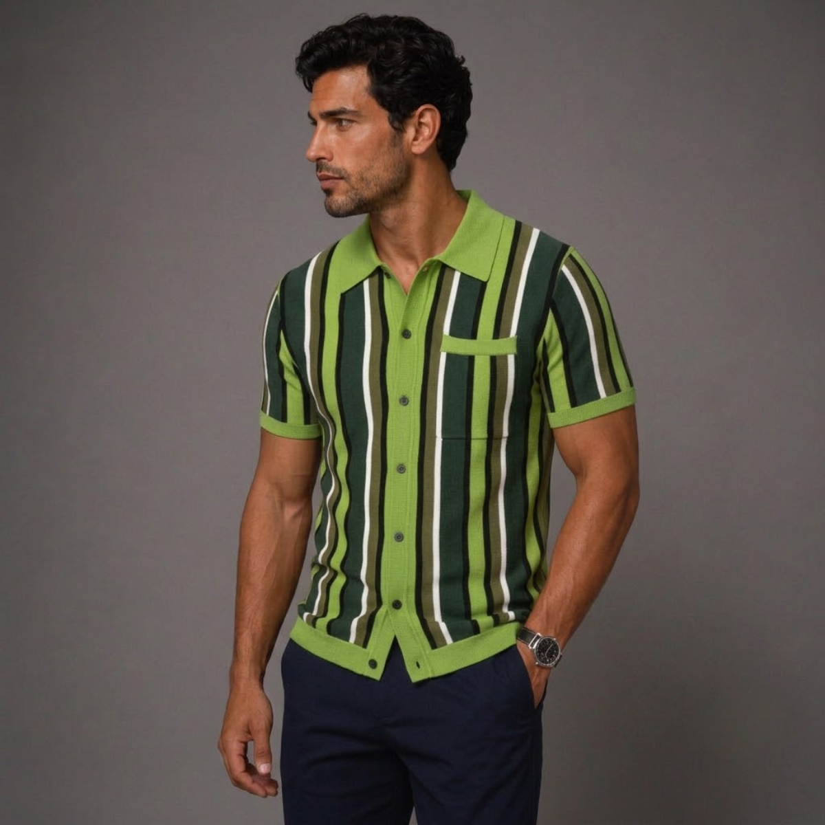 The San Gimignano Men’s Retro Striped Knit Trendy Polo Shirt