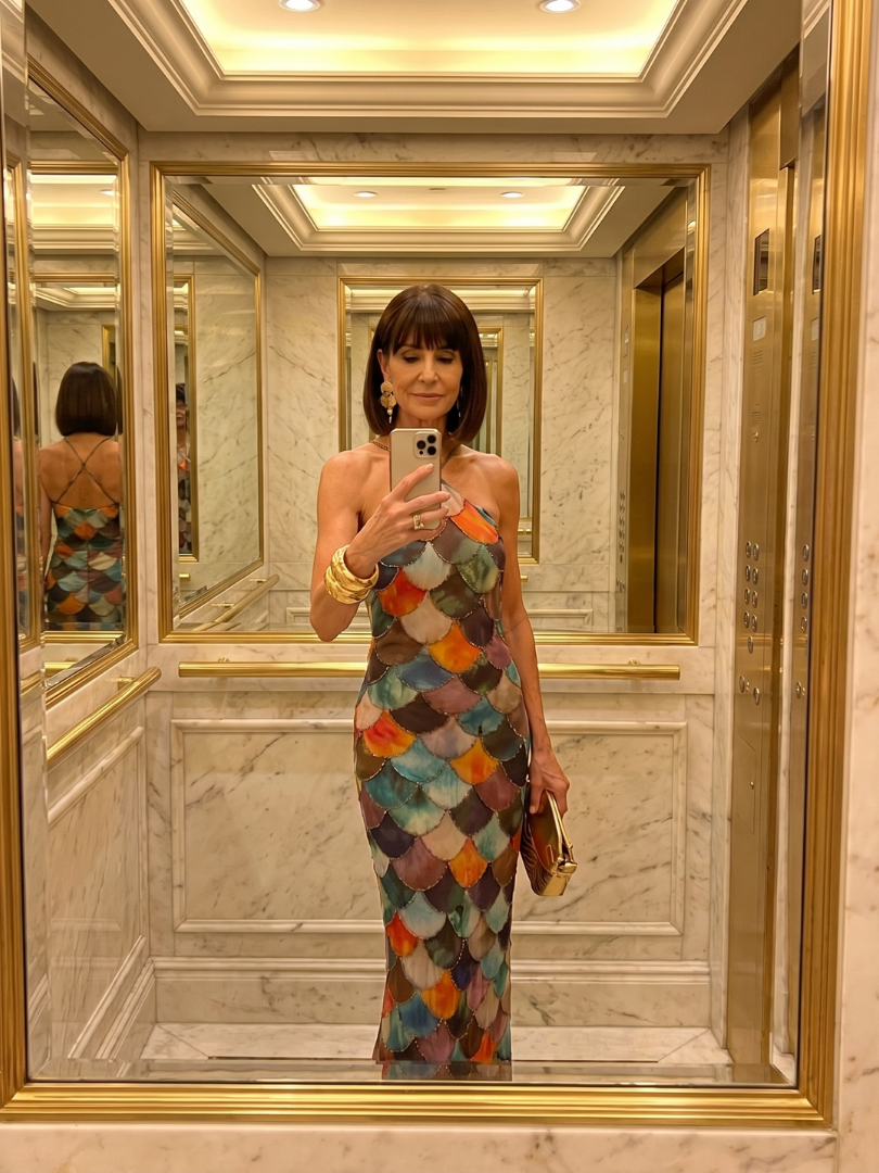 Women's Halter Neck Maxi Dress Multicolor Scale Print Fitted Backless Evening Gown