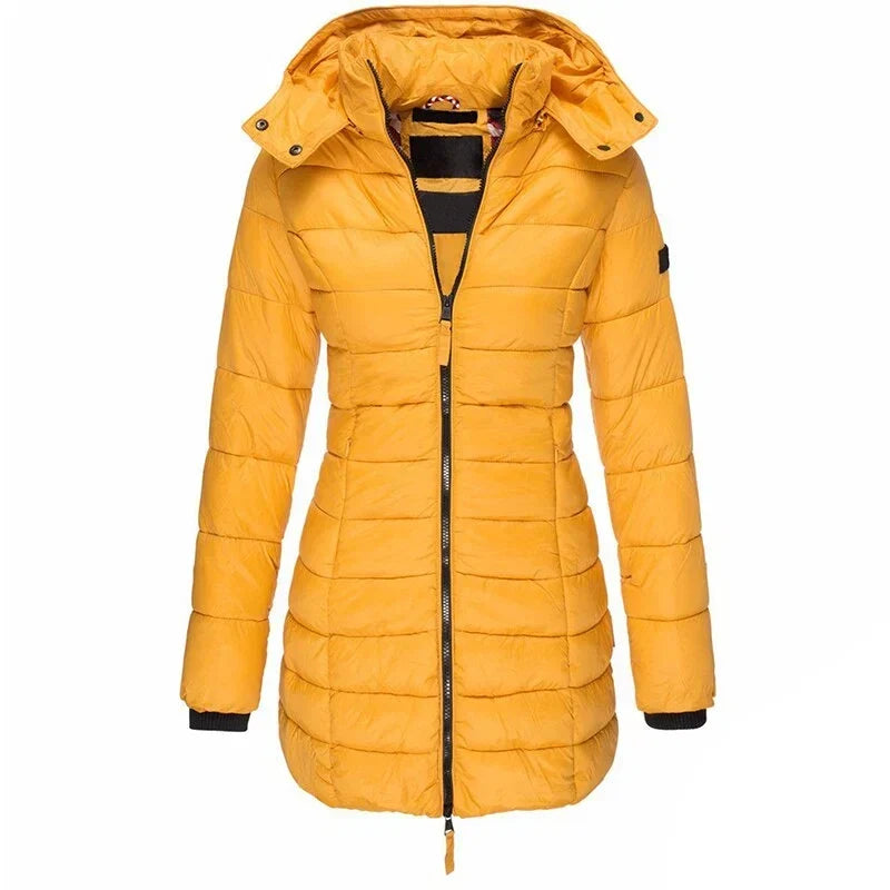 Women's Hooded Puffer Jacket Zip Long Sleeve Padded Winter Outerwear