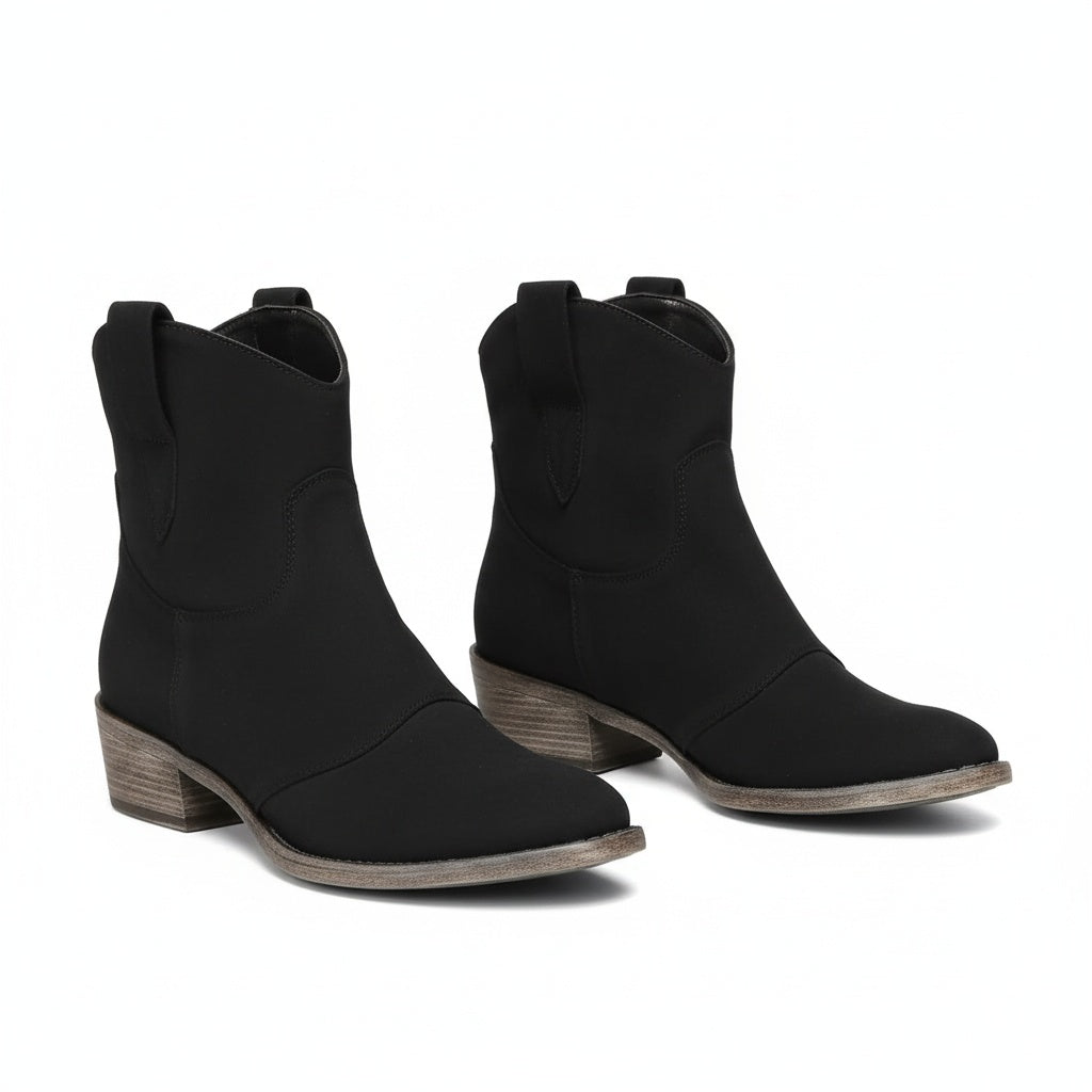 Women's Western Ankle Boots Block Heel Pointed Toe Slip-On Casual
