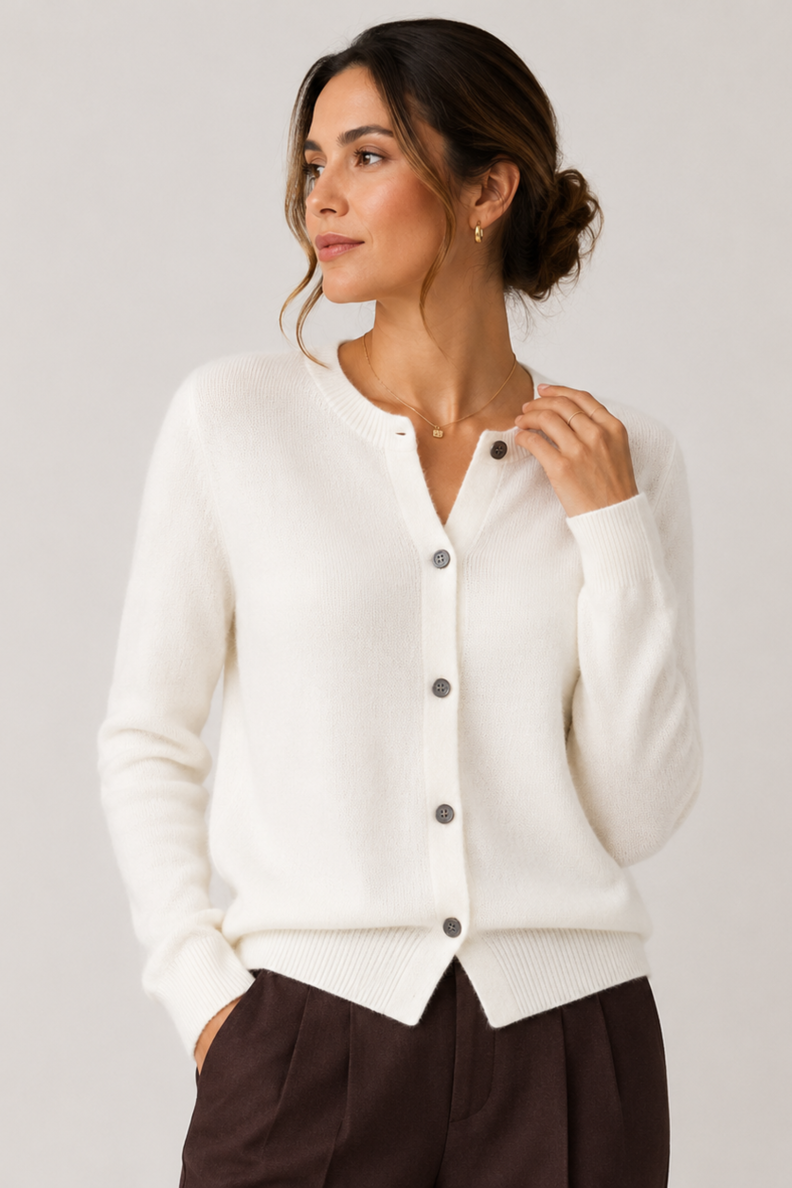 Women's Button-Front Cardigan Sweater Crew Neck Long Sleeve Knit Casual