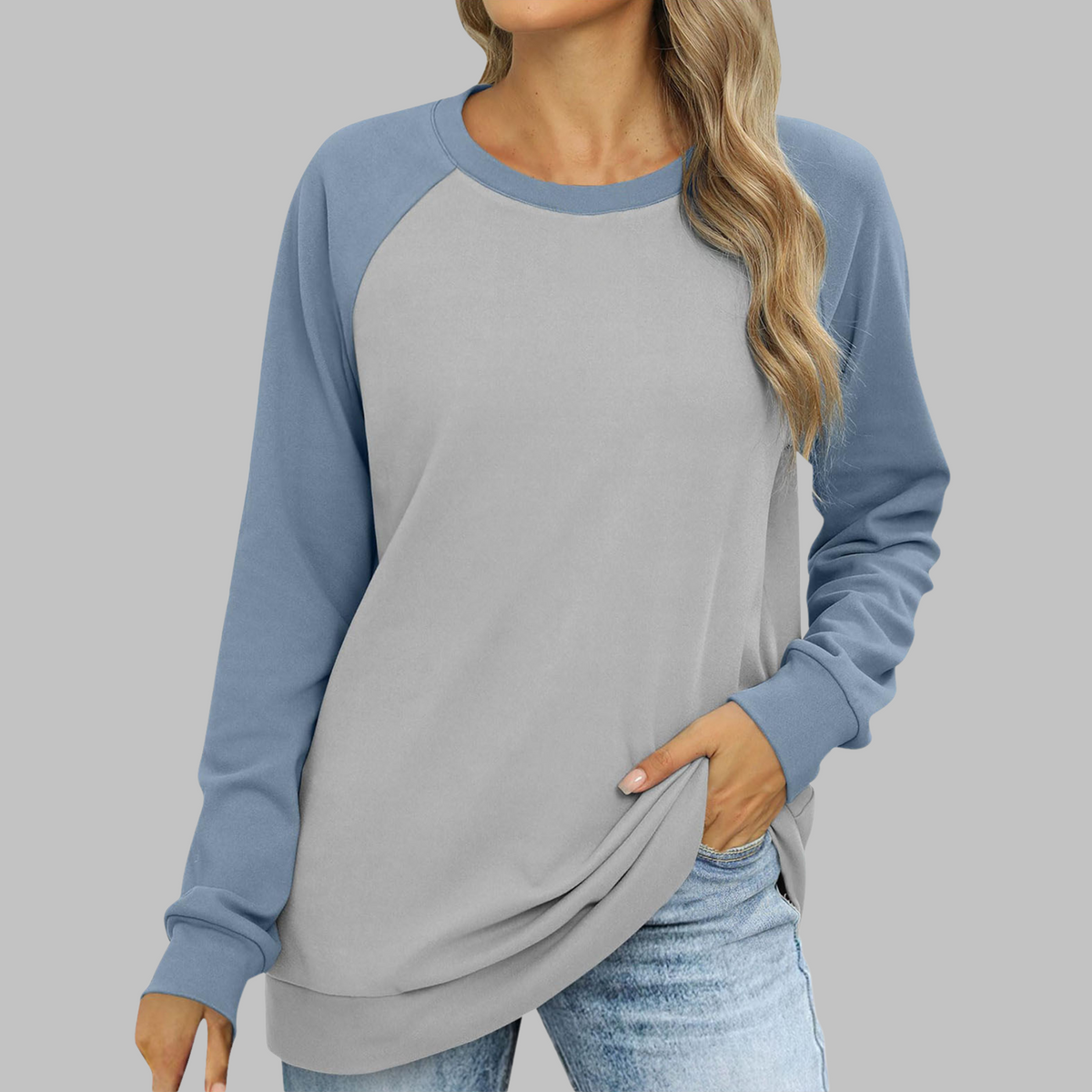 Women's Raglan Crewneck Sweatshirt Color Block Long Sleeve Pullover Casual Top