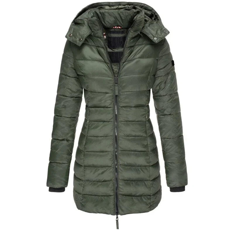 Women's Hooded Puffer Jacket Zip Long Sleeve Padded Winter Outerwear