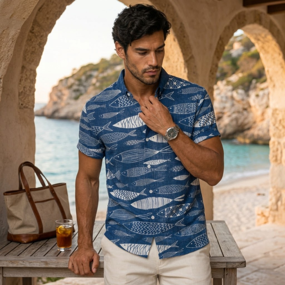 The Fairbrook Lane Men’s Retro Linen Hawaiian Beach Shirt