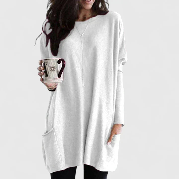 Women's Tunic Sweater Long Sleeve Round Neck Pockets Relaxed Fit Casual